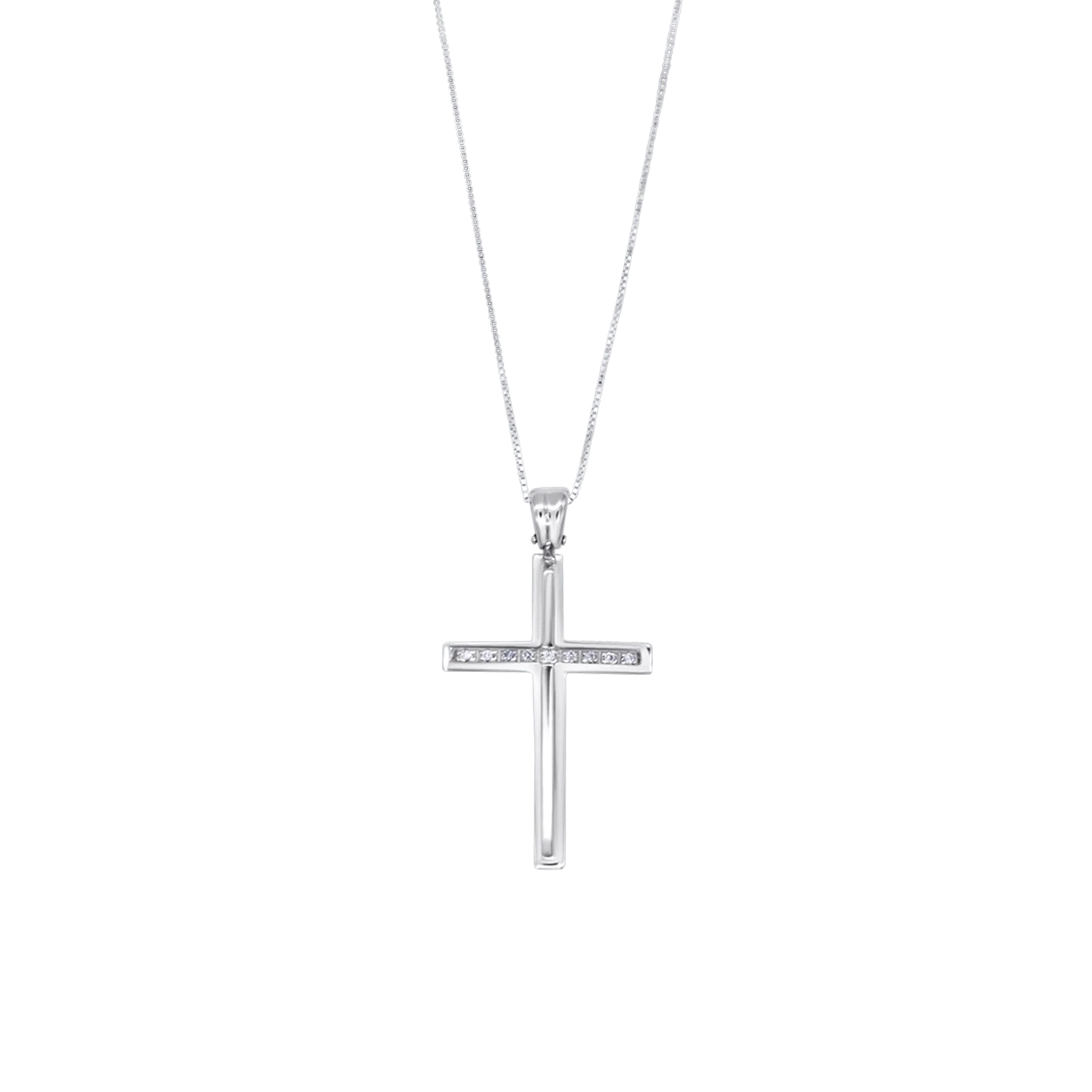 CROSS AND CHAIN - DIAMONDS - WHITE GOLD