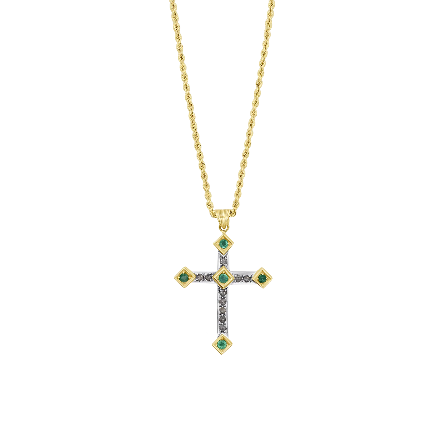 CROSS DIAMONDS NECKLACE - EMERALD AND GOLD