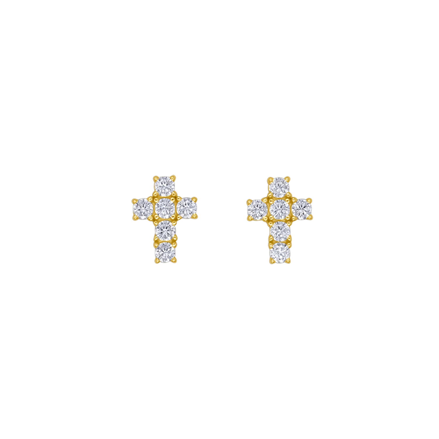 CROSS - EARRINGS - GOLDEN SILVER AND ZIRCONIA