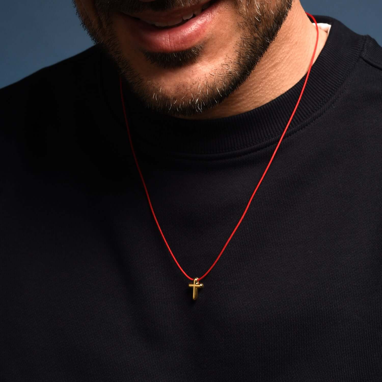 CROSS NECKLACE - RED ROPE AND GOLDEN SILVER - Image 2