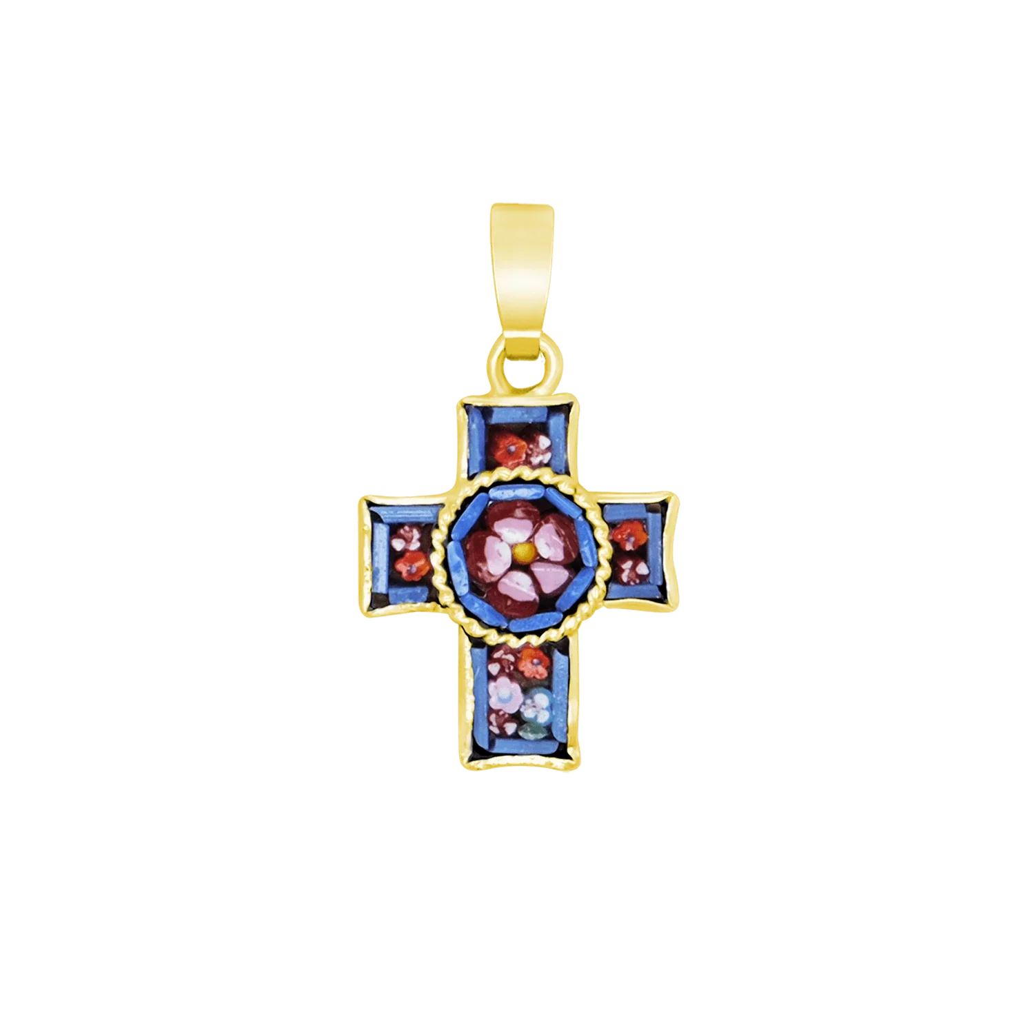 CROSS PENDANT - MICROMOSAIC JEWELRY - GOLDEN METAL