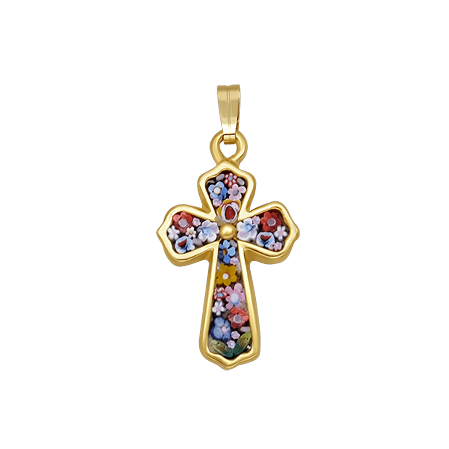 CROSS PENDANT - MICROMOSAIC JEWELRY - GOLDEN METAL