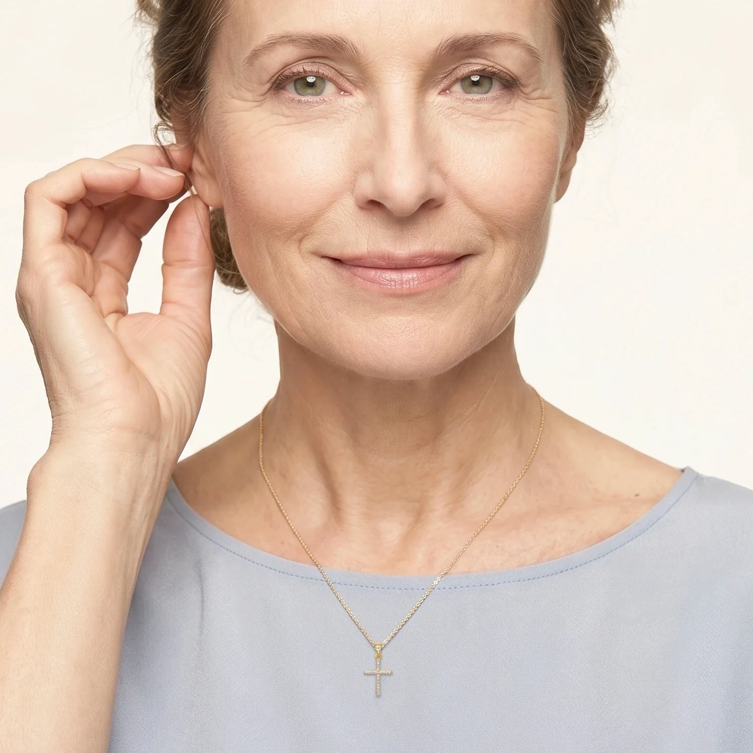 CROSS PENDANT - ZIRCONIA AND GOLDEN SILVER - Image 2