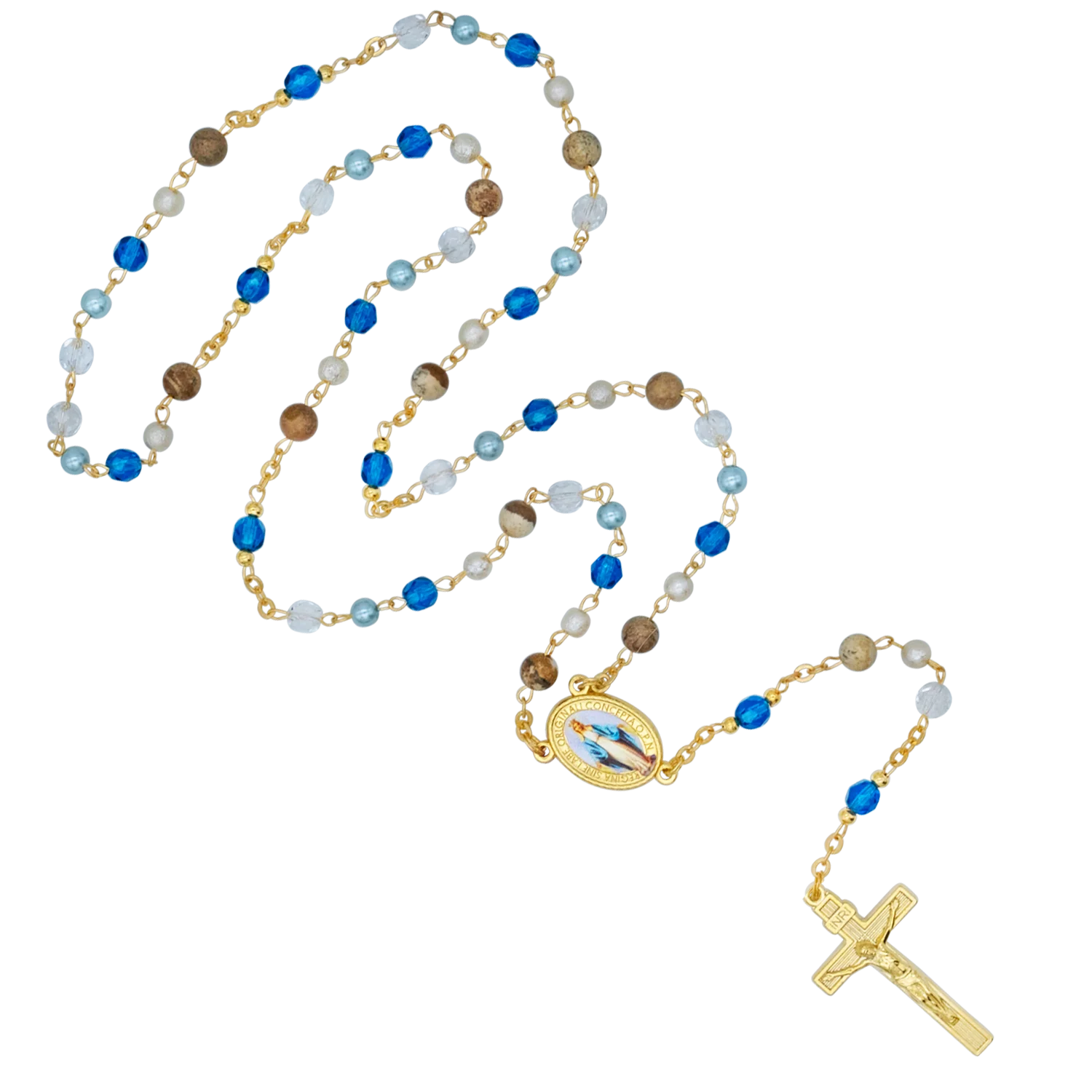 CRYSTALS AND STONES - OUR LADY OF GRACE ROSARY - GOLDEN METAL