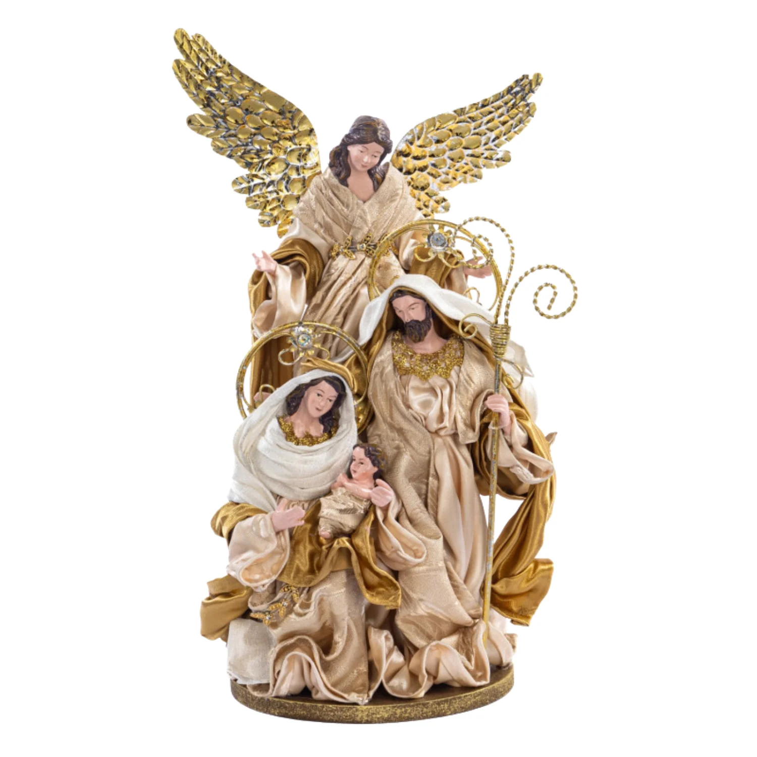 HOLY FAMILY WITH ANGEL - CHRISTMAS NATIVITY SCENE - RESIN