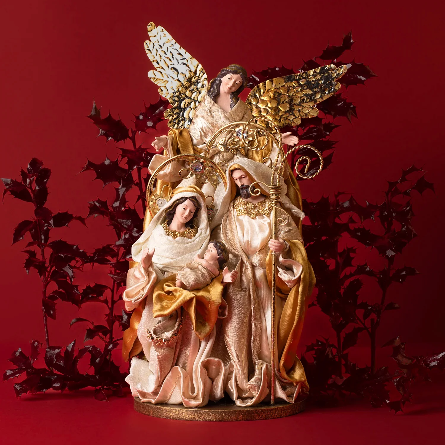 HOLY FAMILY WITH ANGEL - CHRISTMAS NATIVITY SCENE - RESIN - Image 2