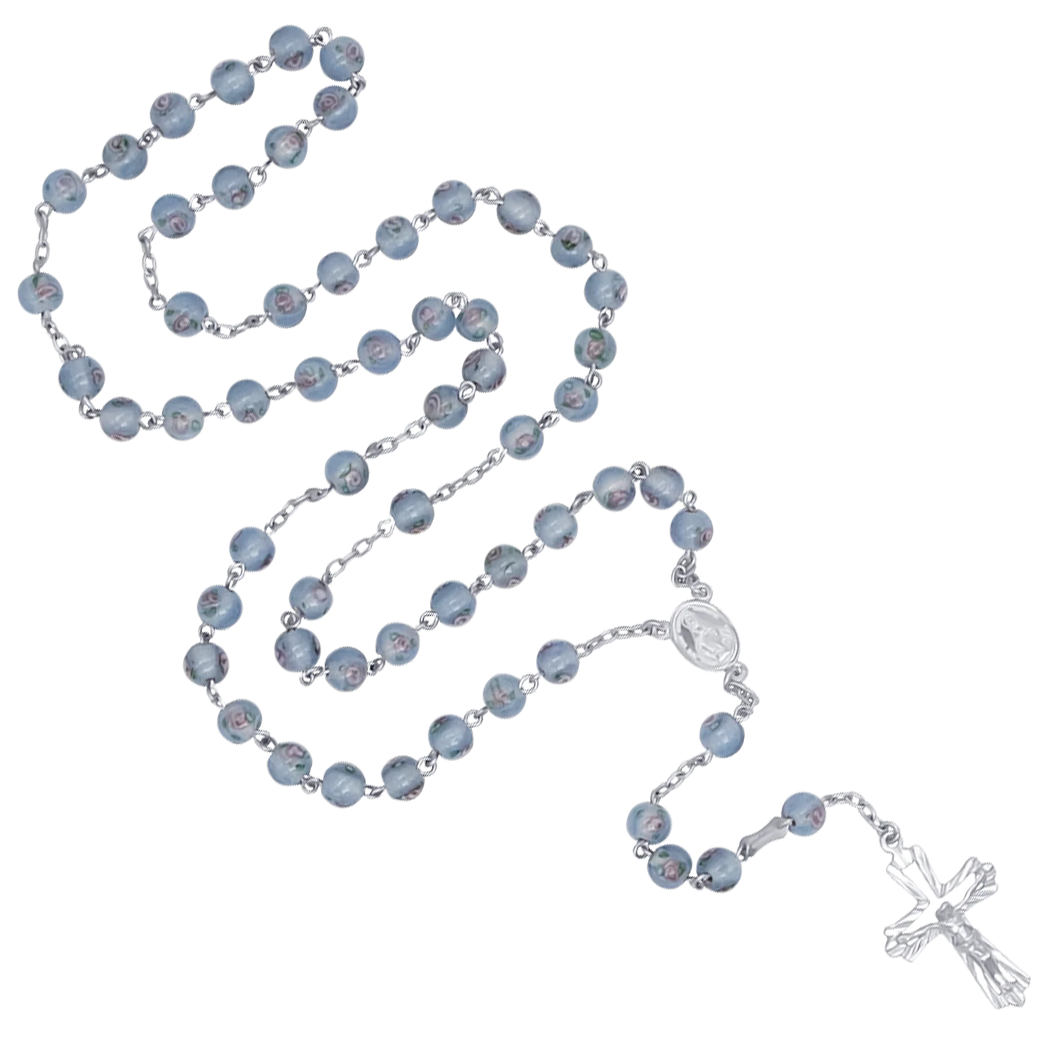 LIGHT BLUE MURANO GLASS ROSARY - SILVER