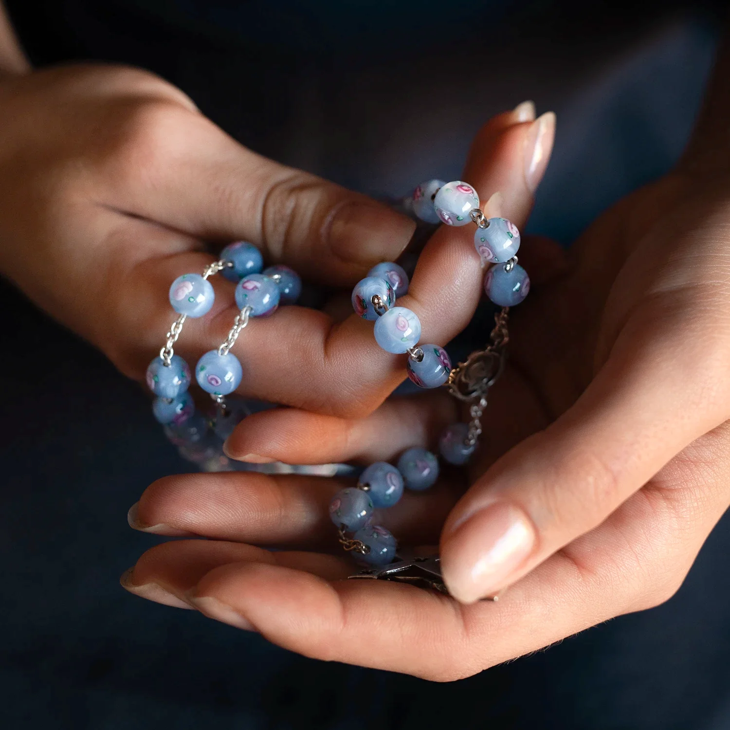 LIGHT BLUE MURANO GLASS ROSARY - SILVER - Image 2