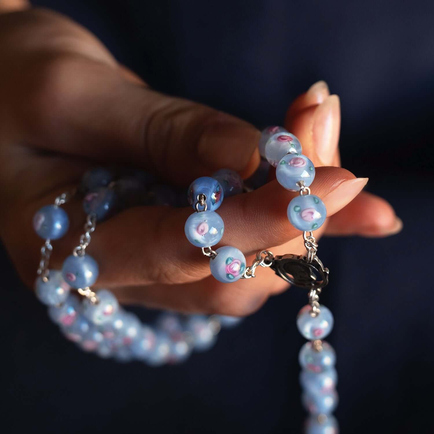 LIGHT BLUE MURANO GLASS ROSARY - SILVER - Image 3
