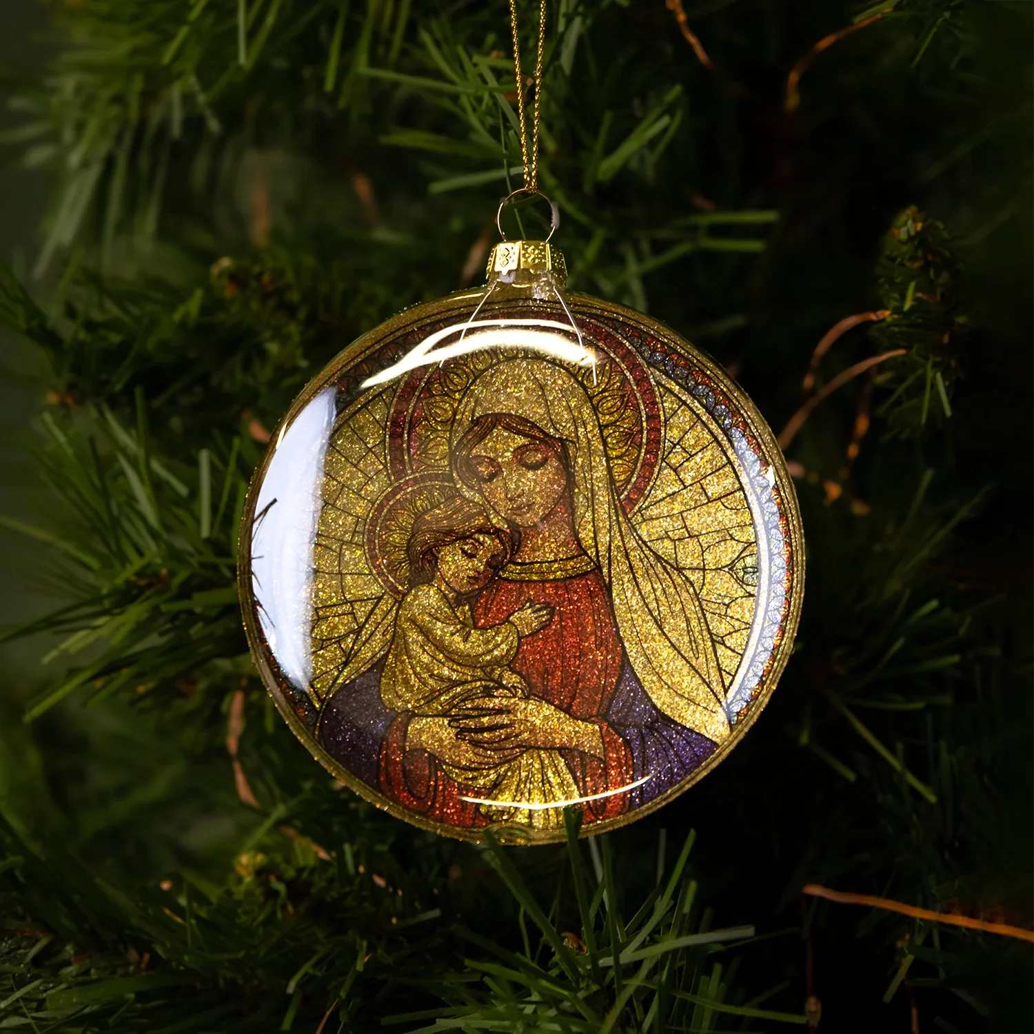 MARY WITH BABY JESUS - CHRISTMAS TREE ORNAMENT - GLASS - Image 2