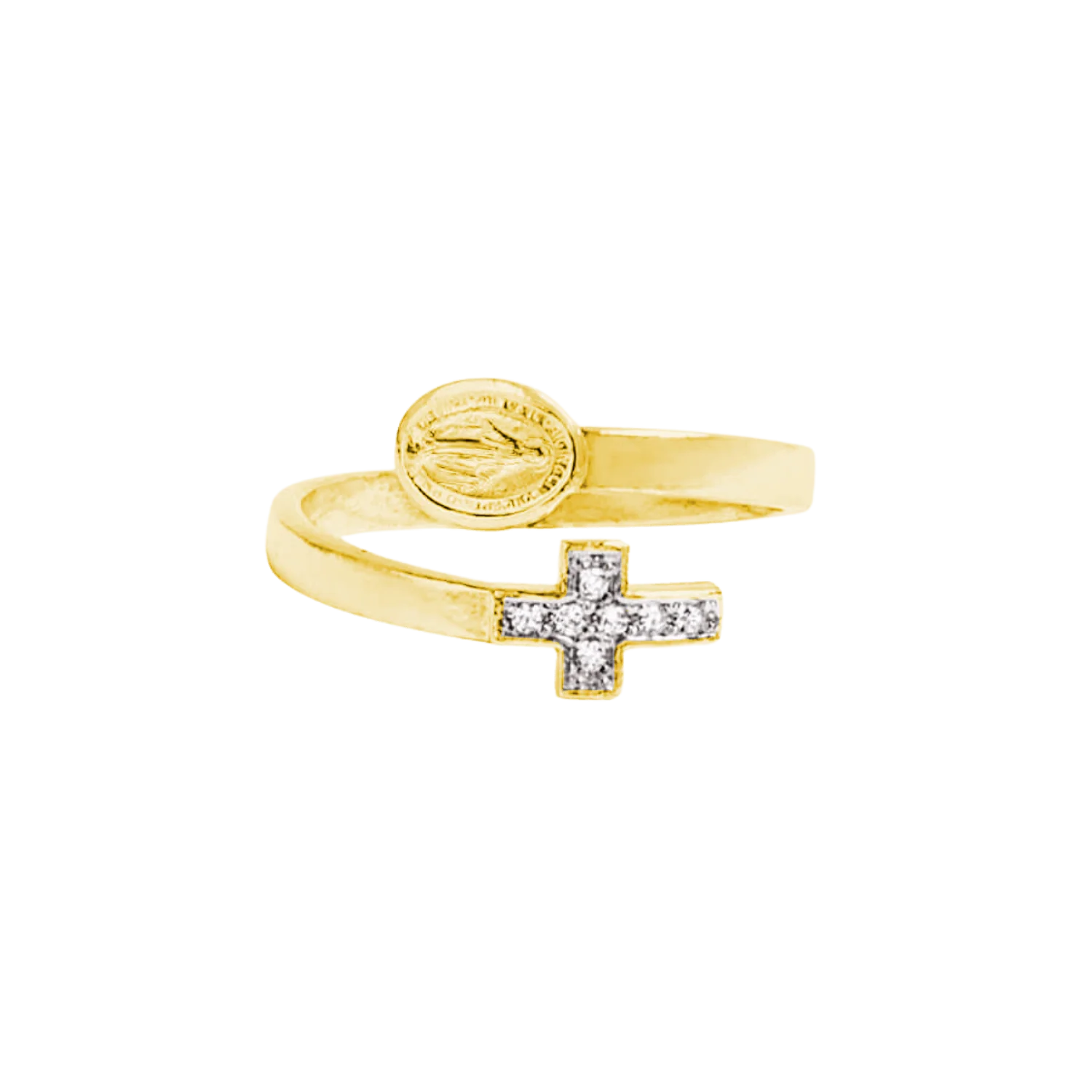 MIRACULOUS MEDAL AND CROSS - RING - GOLDEN SILVER
