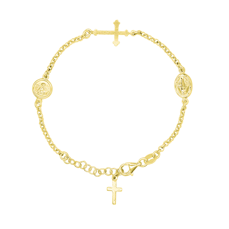 MIRACULOUS MEDAL AND ANGEL - BRACELET - GOLDEN SILVER