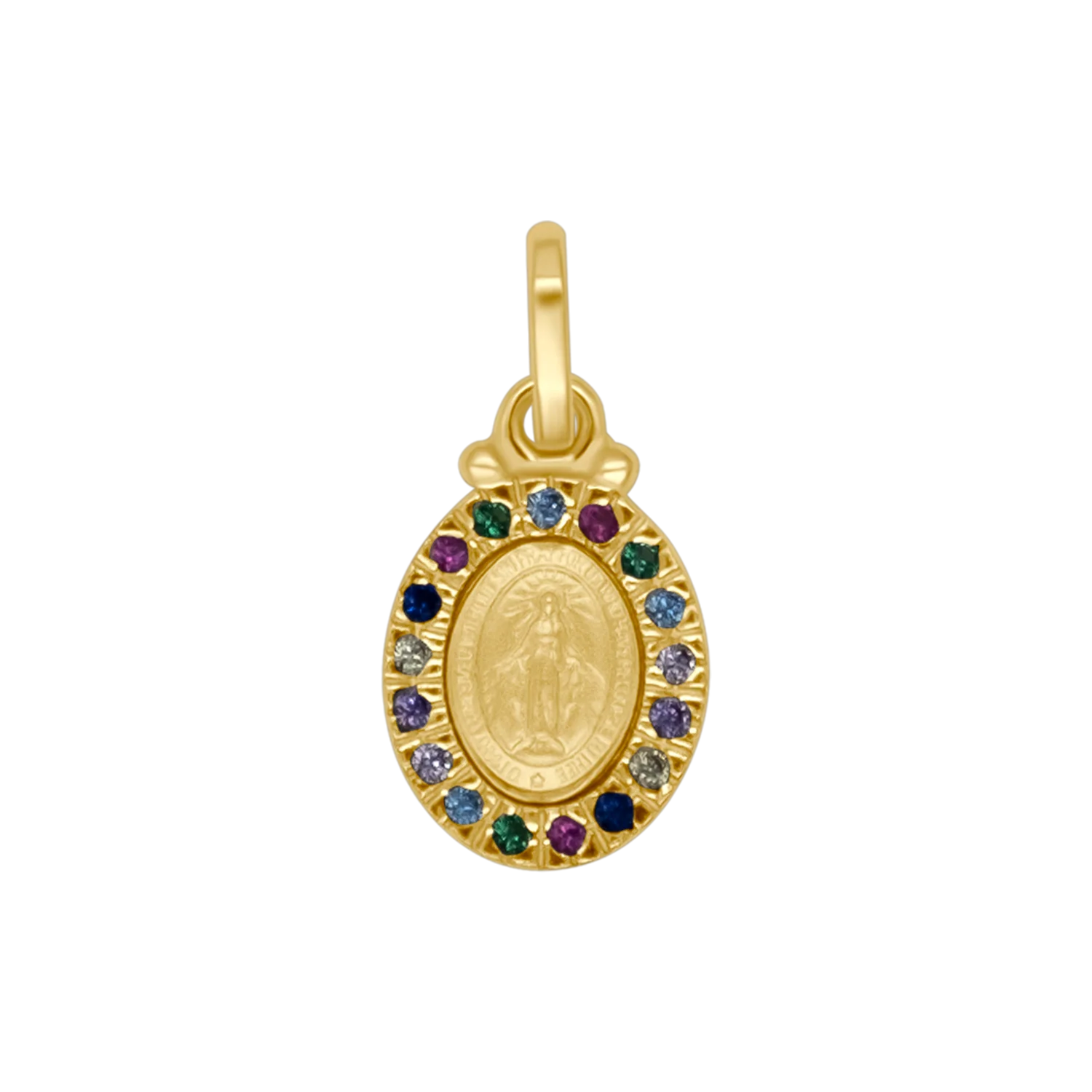 MIRACULOUS MEDAL - MULTICOLOR ZIRCONIA AND GOLDEN SILVER