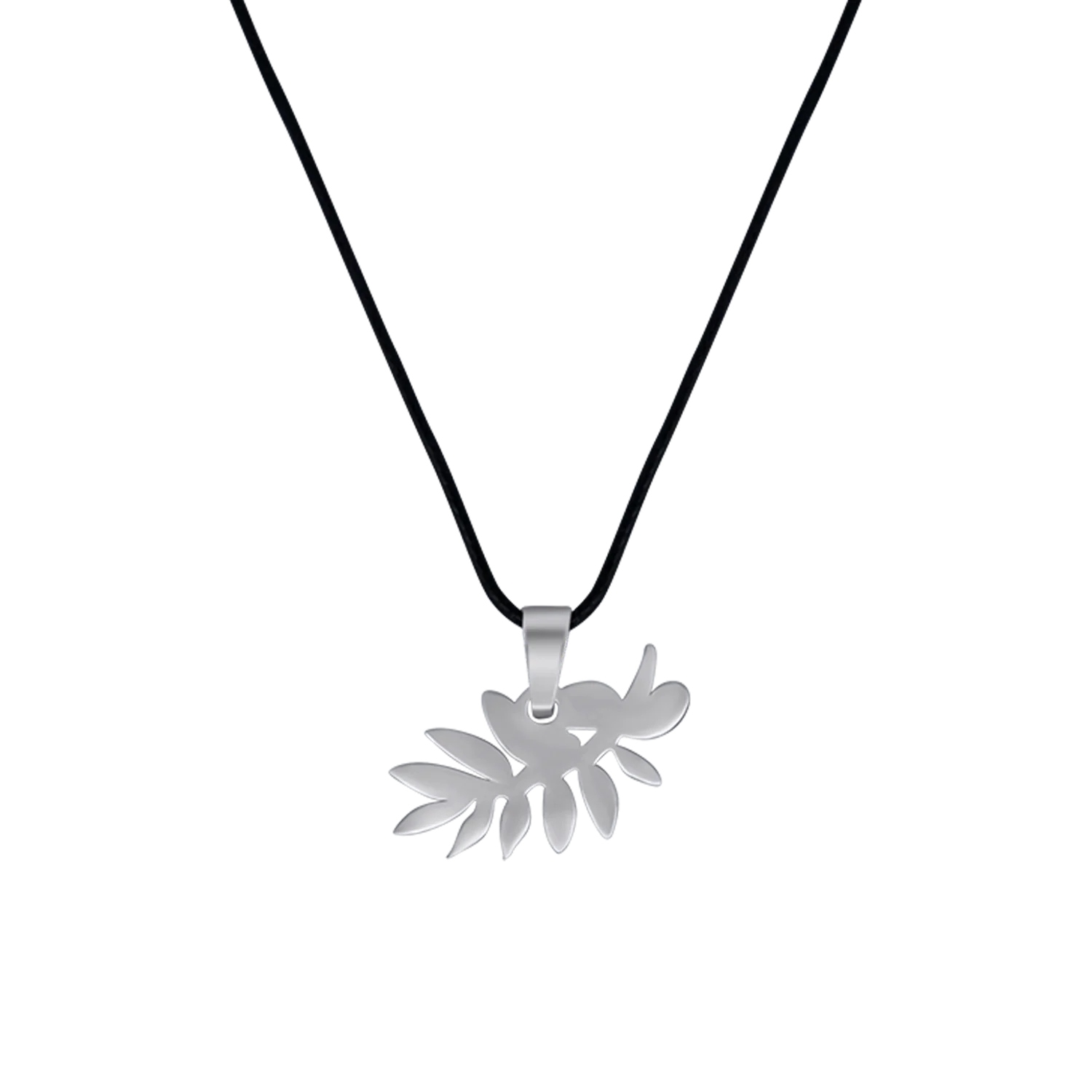 OLIVE BRANCH NECKLACE - RUBBER CORD AND STEEL