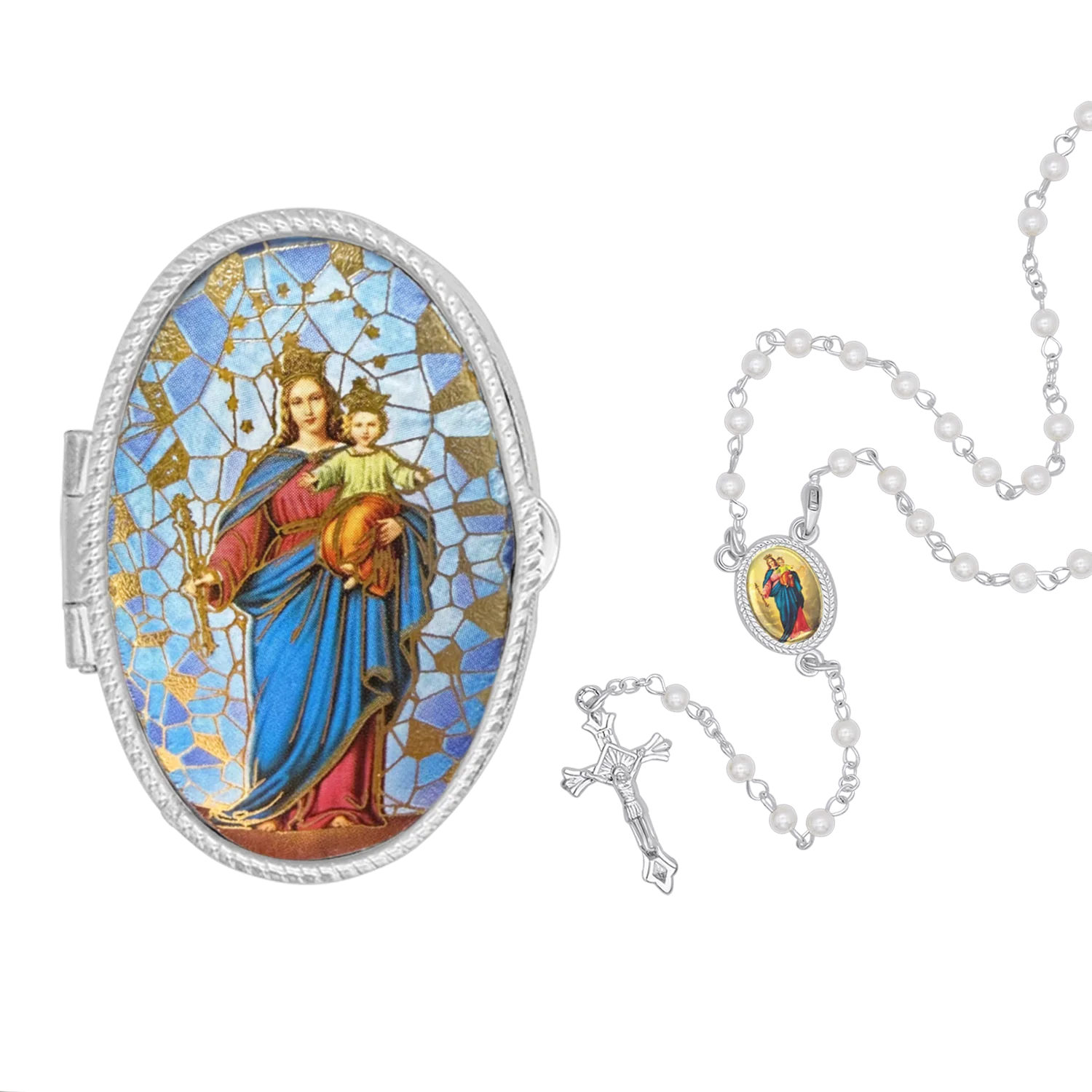 OUR LADY HELP OF CHRISTIANS - ROSARY BOX - METAL