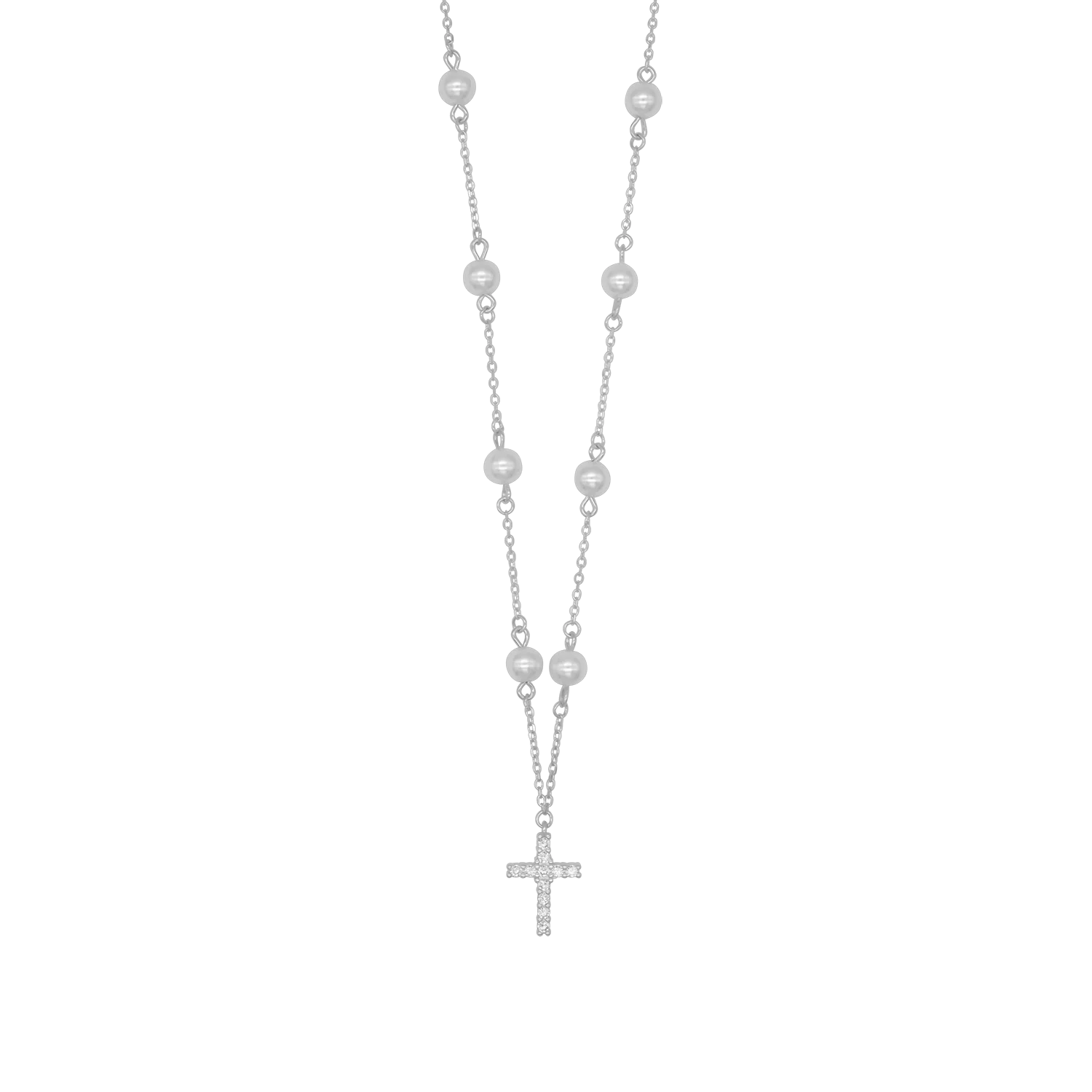 PEARL CROSS NECKLACE - SILVER