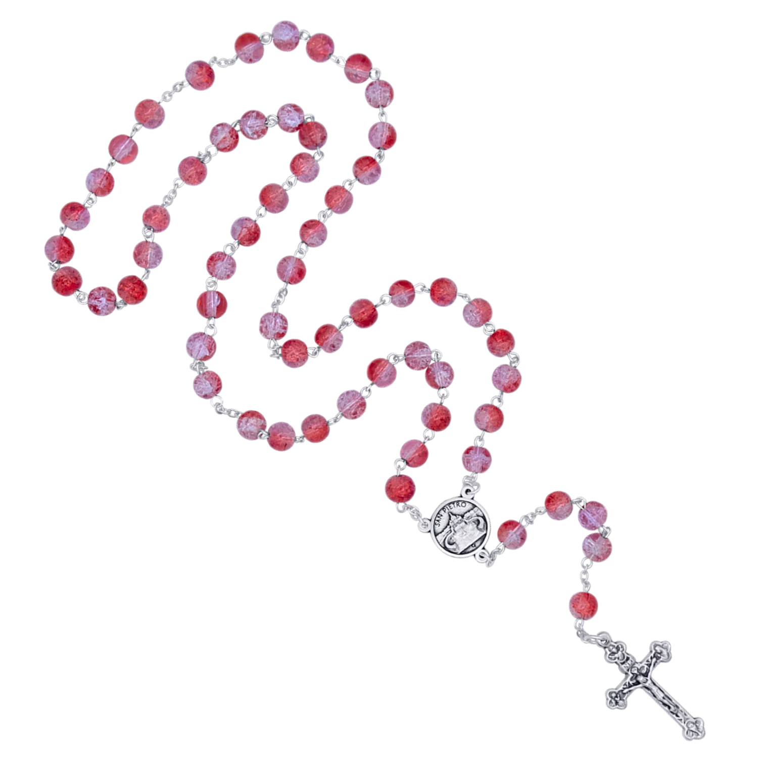 PINK AND PURPLE GLASS - ROSARY - METAL