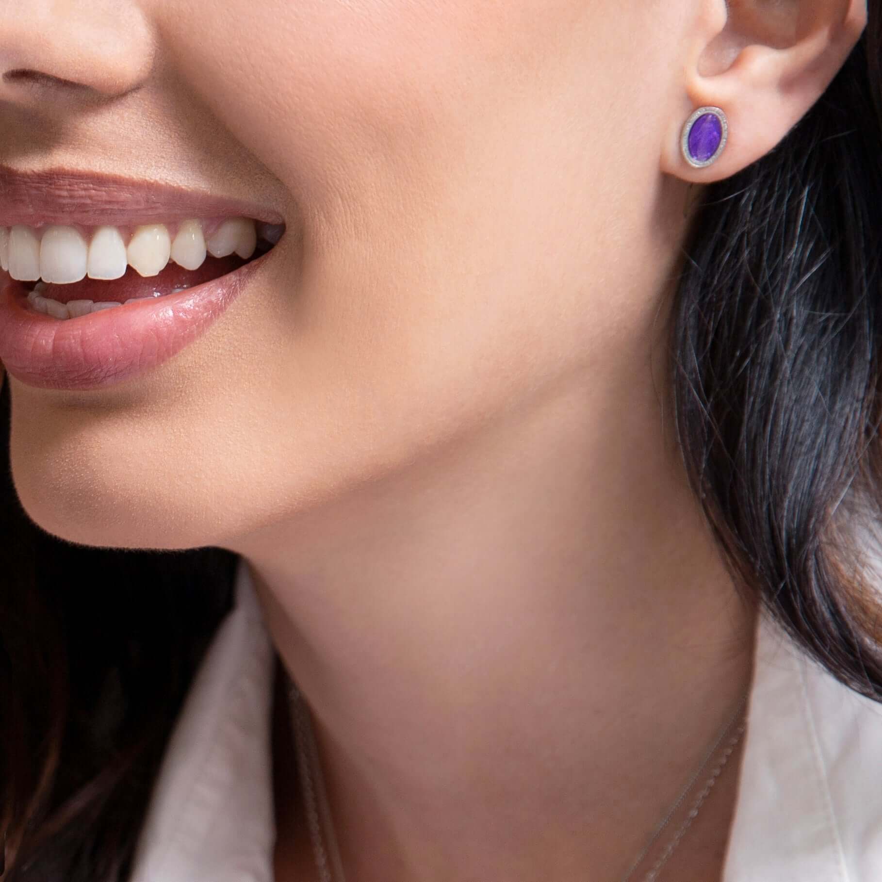PURPLE MIRACULOUS MEDAL - STUD EARRINGS - SILVER - Image 2