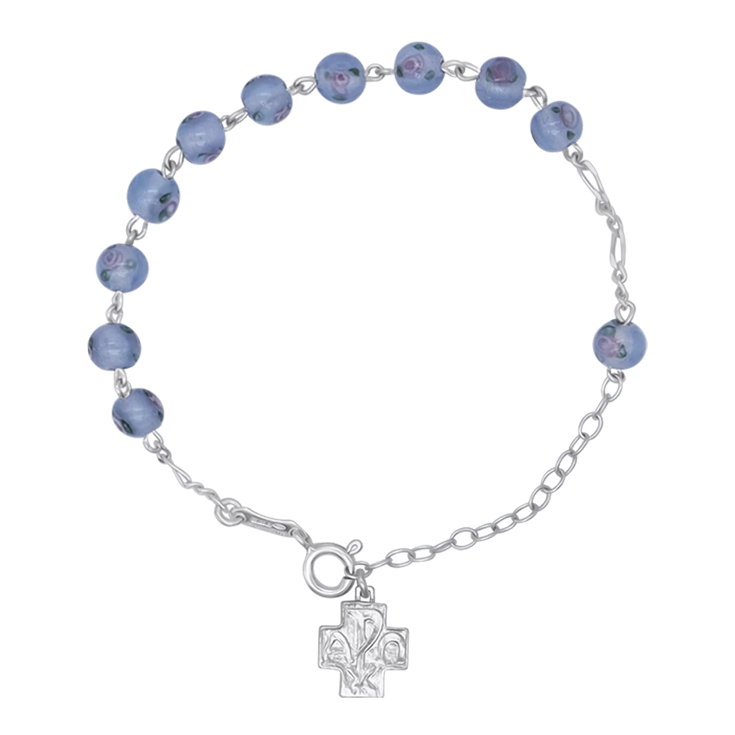 ROSARY BRACELET - LIGHT BLUE MURANO GLASS AND SILVER