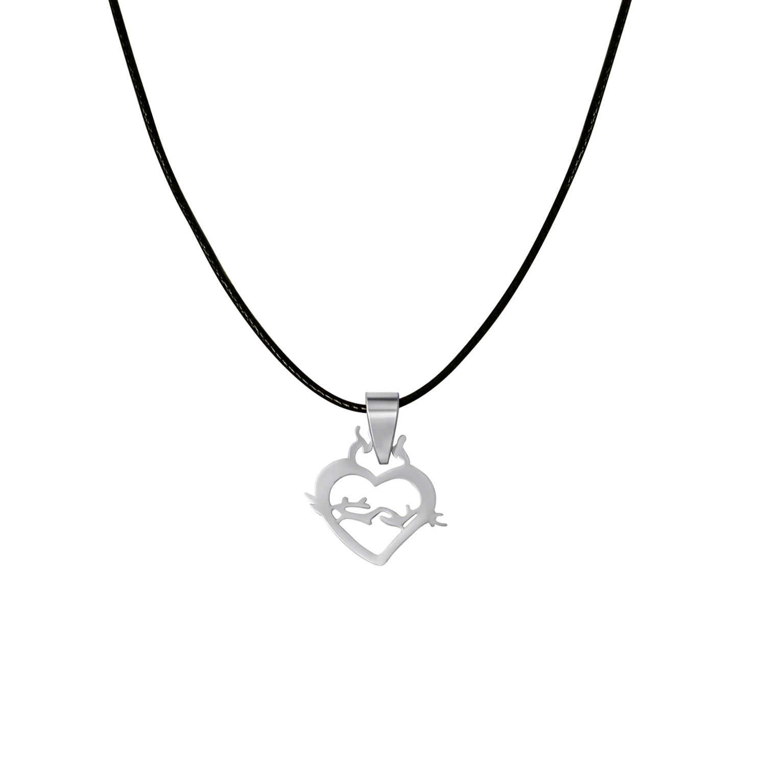 SACRED HEART OF JESUS NECKLACE - RUBBER CORD AND STEEL
