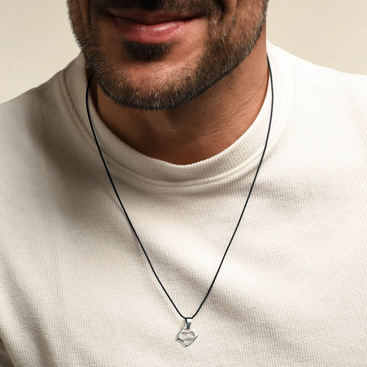 SACRED HEART OF JESUS NECKLACE - RUBBER CORD AND STEEL - Image 2