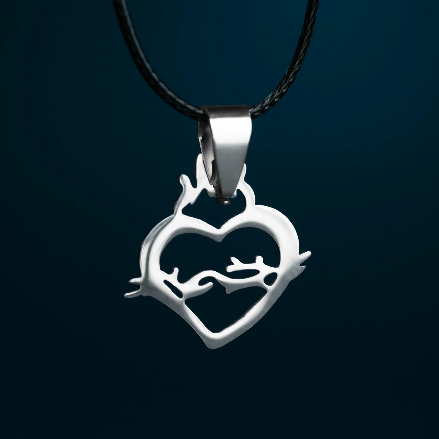 SACRED HEART OF JESUS NECKLACE - RUBBER CORD AND STEEL - Image 3