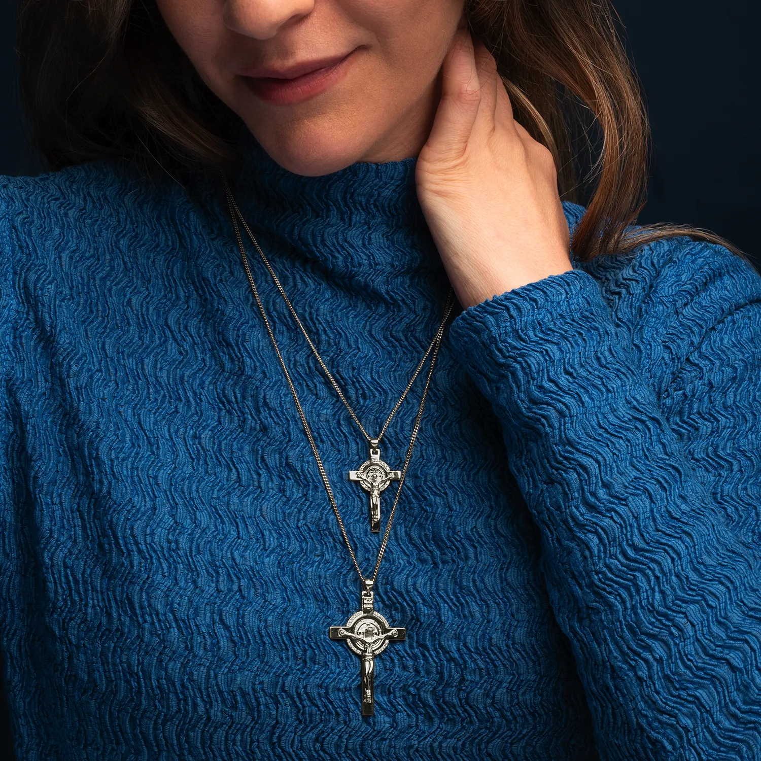 ST BENEDICT CRUCIFIX - SILVER AND ZIRCONIA - Image 2