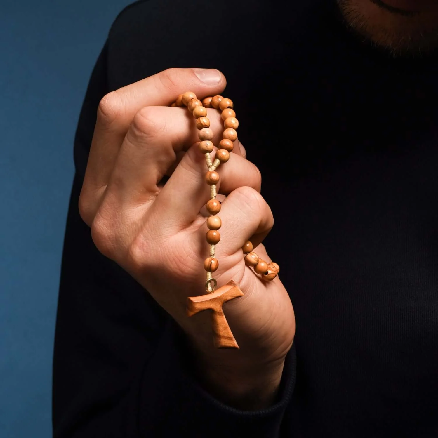 TAU CROSS ROSARY - OLIVE WOOD - Image 3