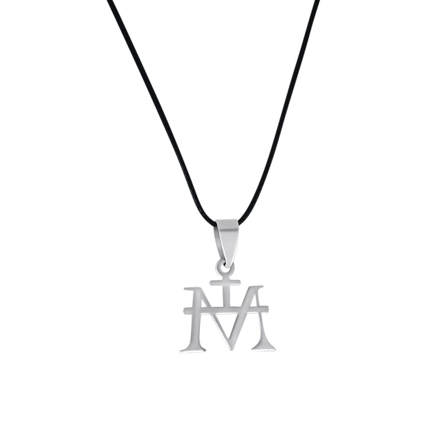 VIRGIN MARY MONOGRAM - RUBBER CORD AND STEEL - NECKLACE
