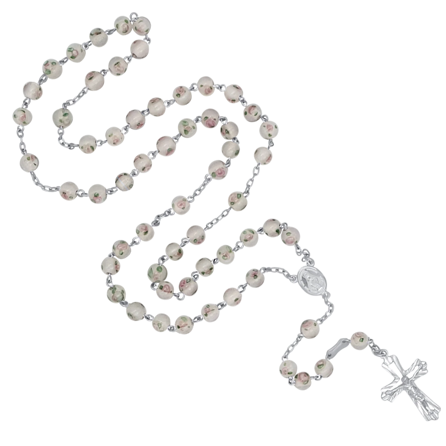 WHITE MURANO GLASS ROSARY - SILVER
